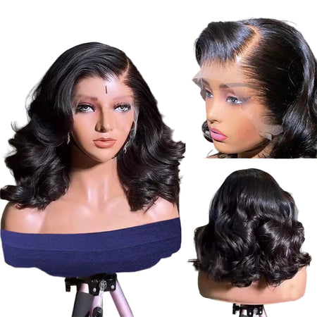 Best short wavy curly women human hair medium size wigs